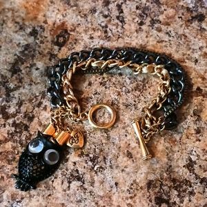 BETSEY JOHNSON OWL Charm Bracelet Gold & Black Link Chains